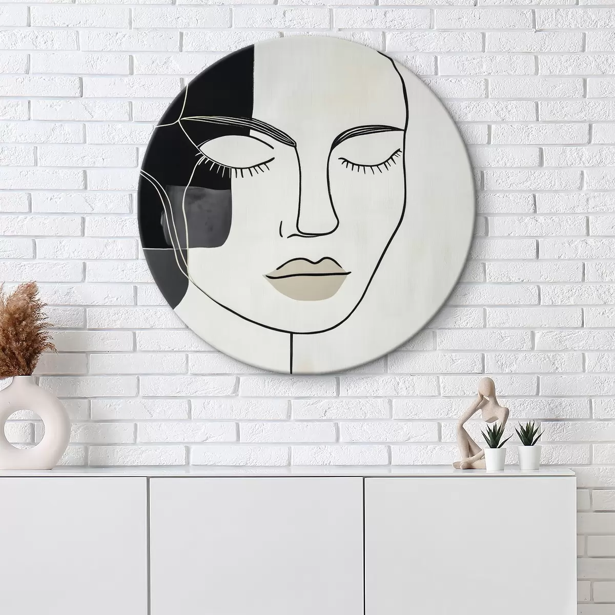 Quadri rotondi Ritratto astratto minimalista r45987
