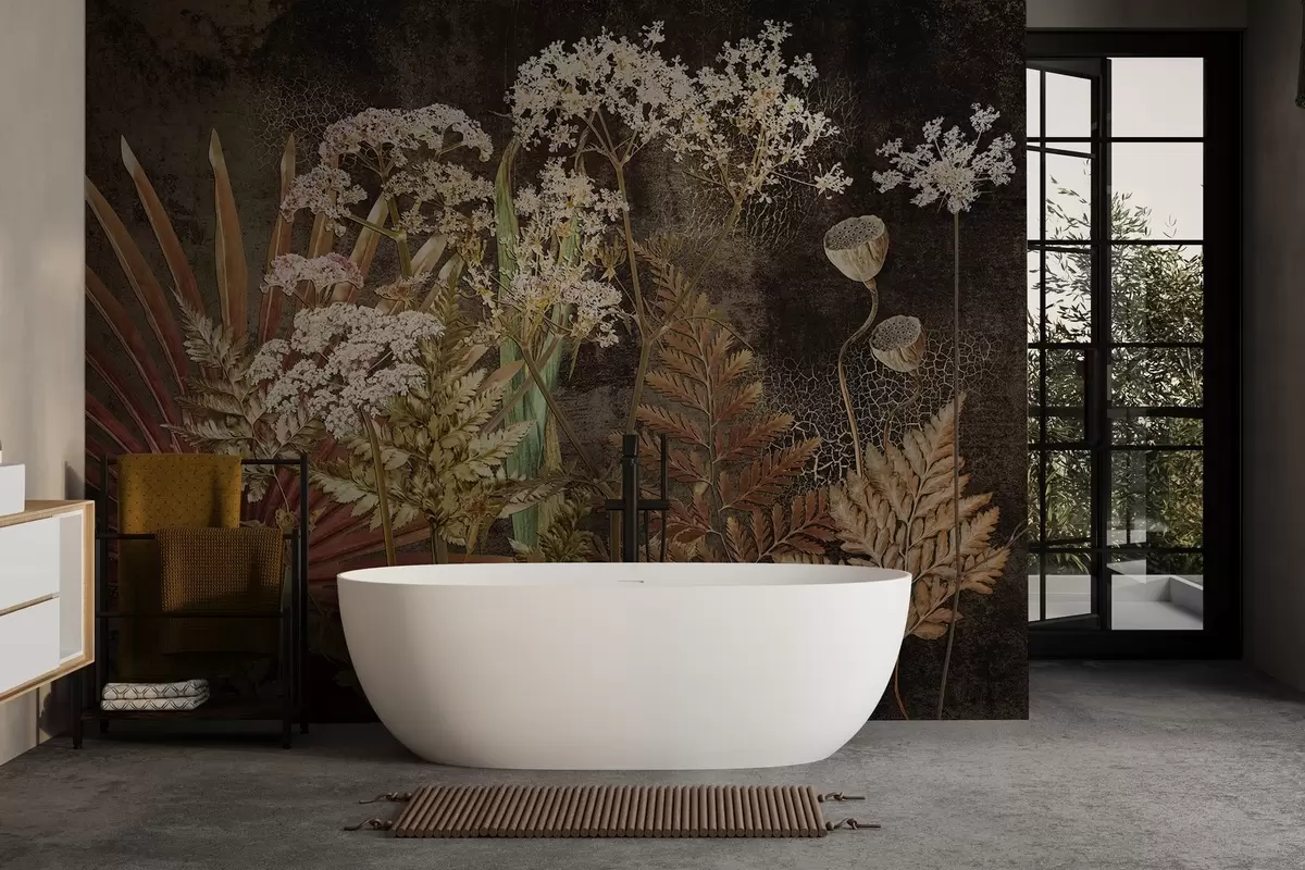 carta da parati Erbario su sfondo scuro nr. w09323