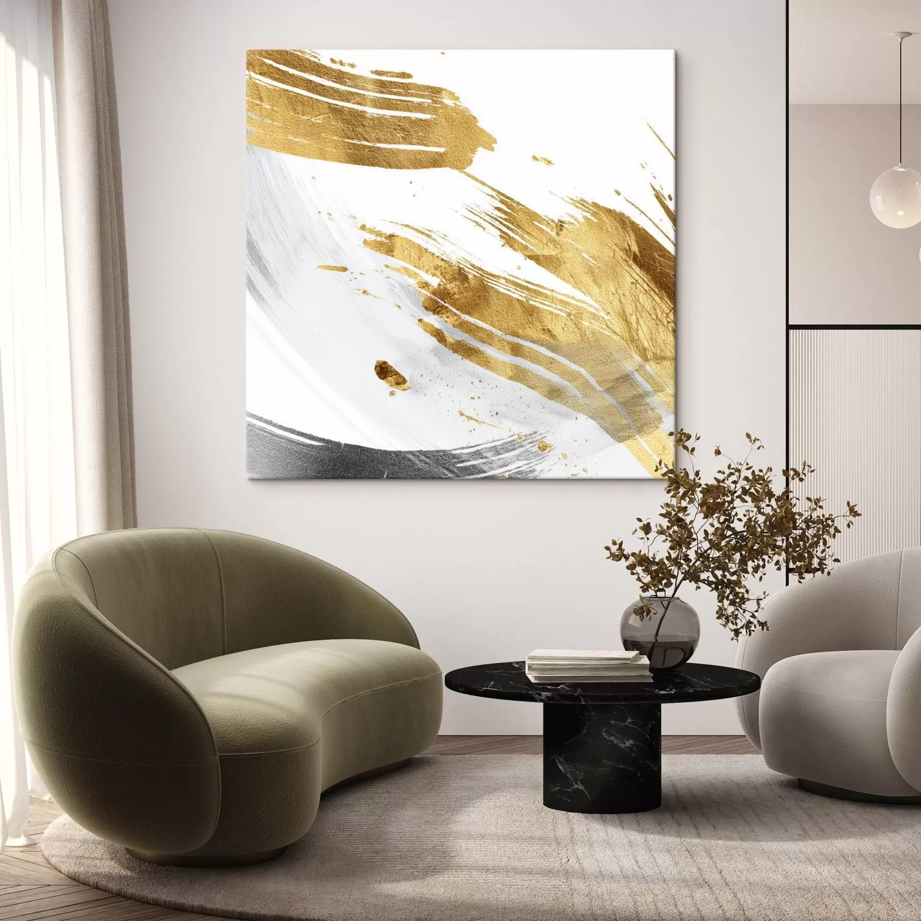 carta da parati Tratti dinamici nei toni del bianco e del giallo-grigio nr. s45866