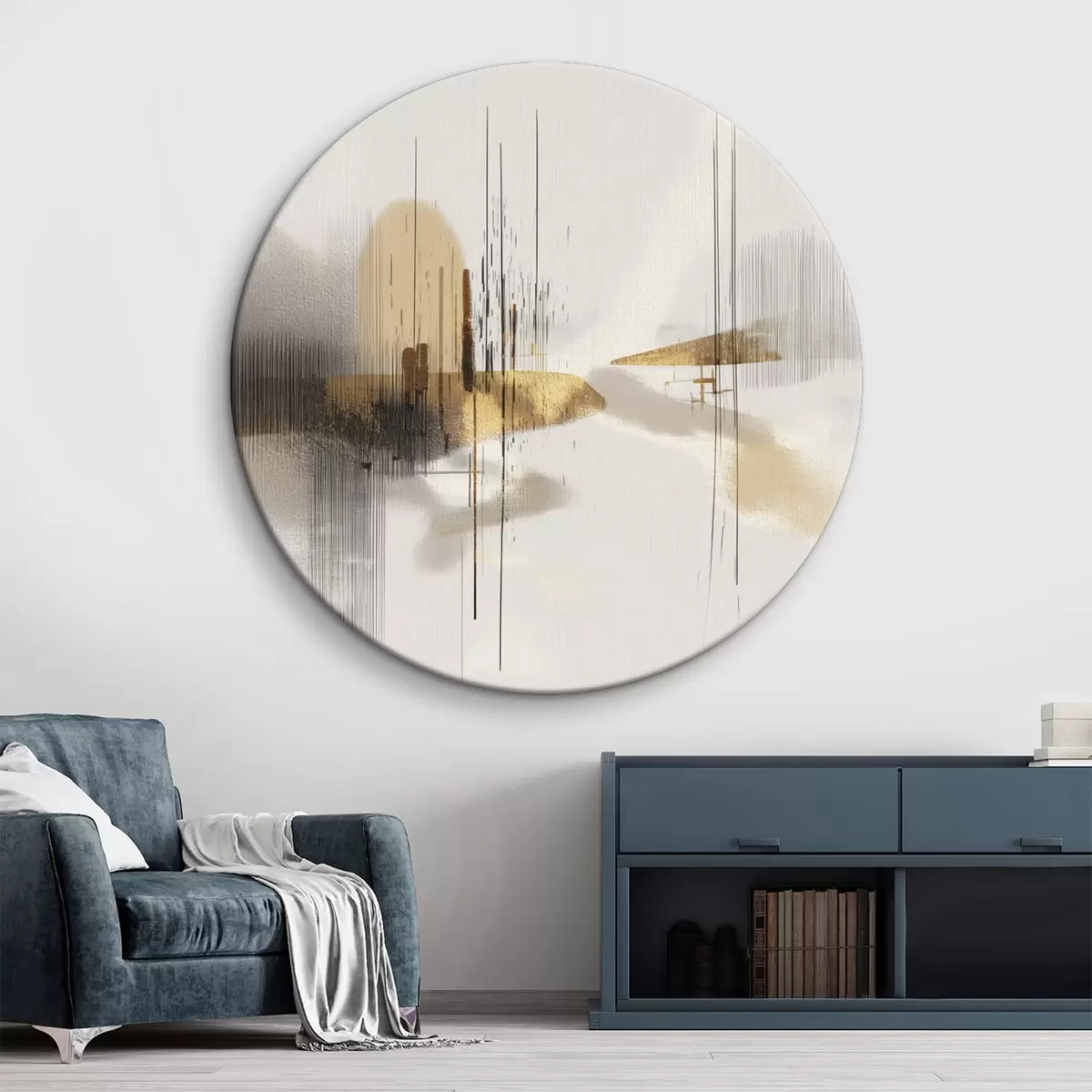 Quadri rotondi Riva tranquilla in stile grafico minimalista r45849