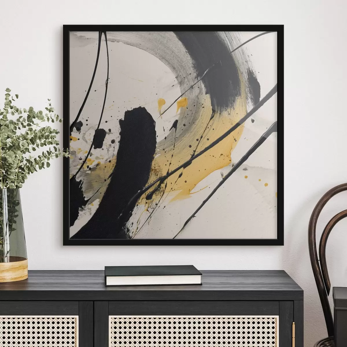 Poster Espressione in stile pittorico nero e giallo f45847