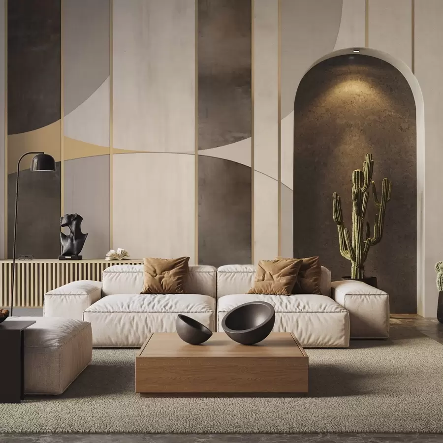 carta da parati Pannelli geometrici con archi e accenti color champagne nr. w04616