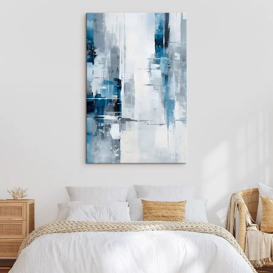 carta da parati Imitazione di pittura astratta con colori blu, grigio e bianco, linee verticali e forme geometriche nr. s45926