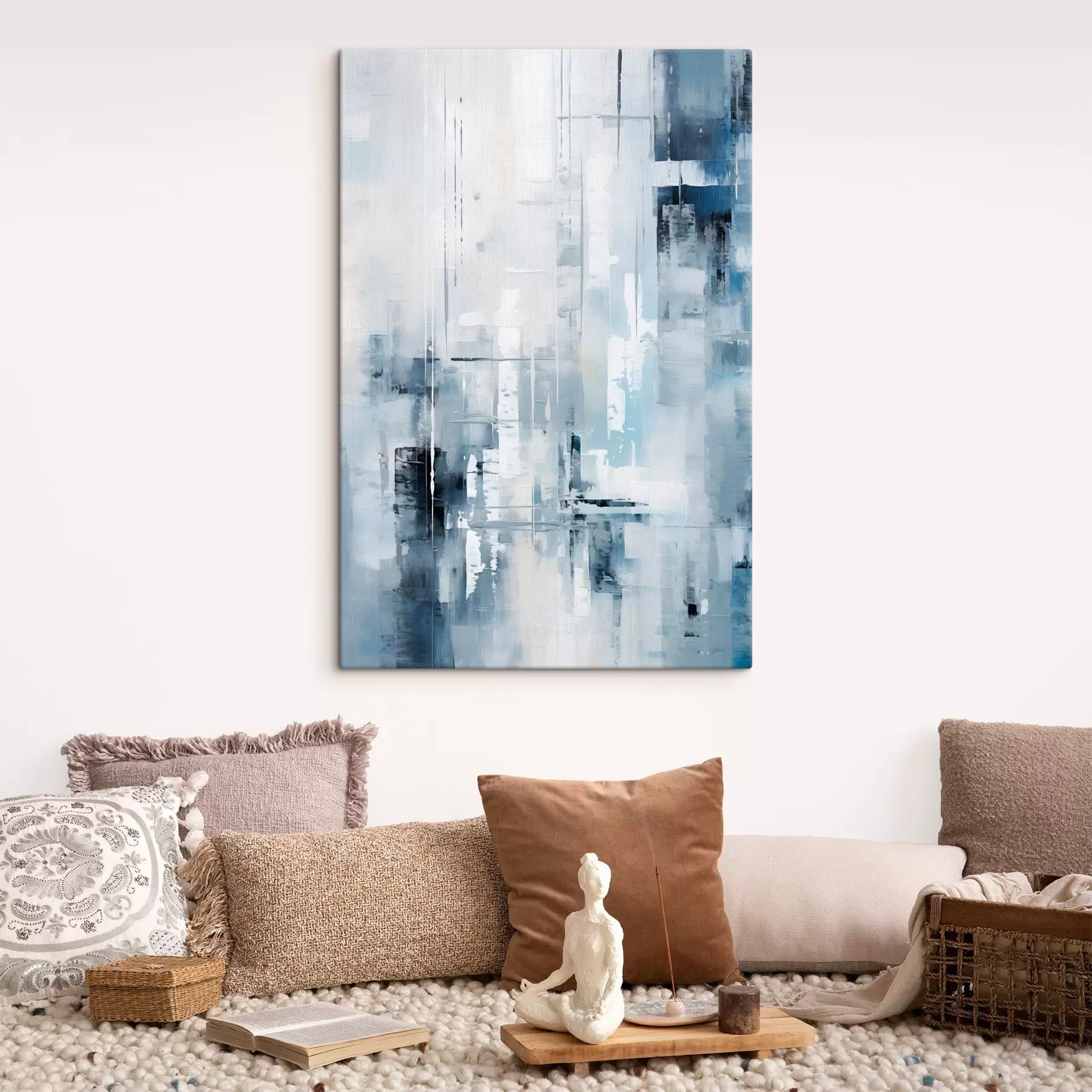 carta da parati Imitazione di pittura astratta con colori blu, grigio e bianco, linee verticali e forme geometriche nr. s45927