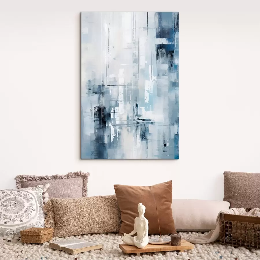 carta da parati Imitazione di pittura astratta con colori blu, grigio e bianco, linee verticali e forme geometriche nr. s45927