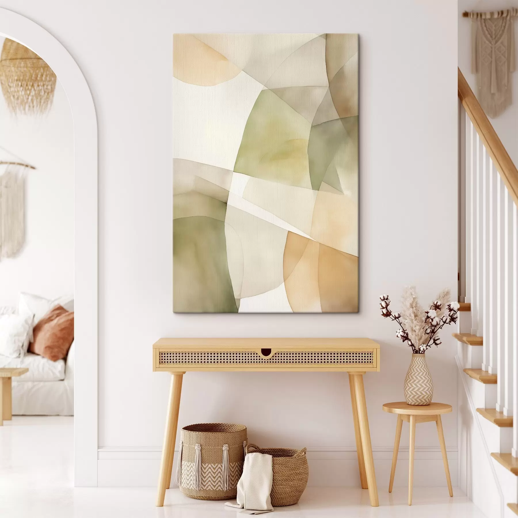 carta da parati Forme geometriche astratte con texture acquerellata nei toni del verde, marrone e beige nr. s45928