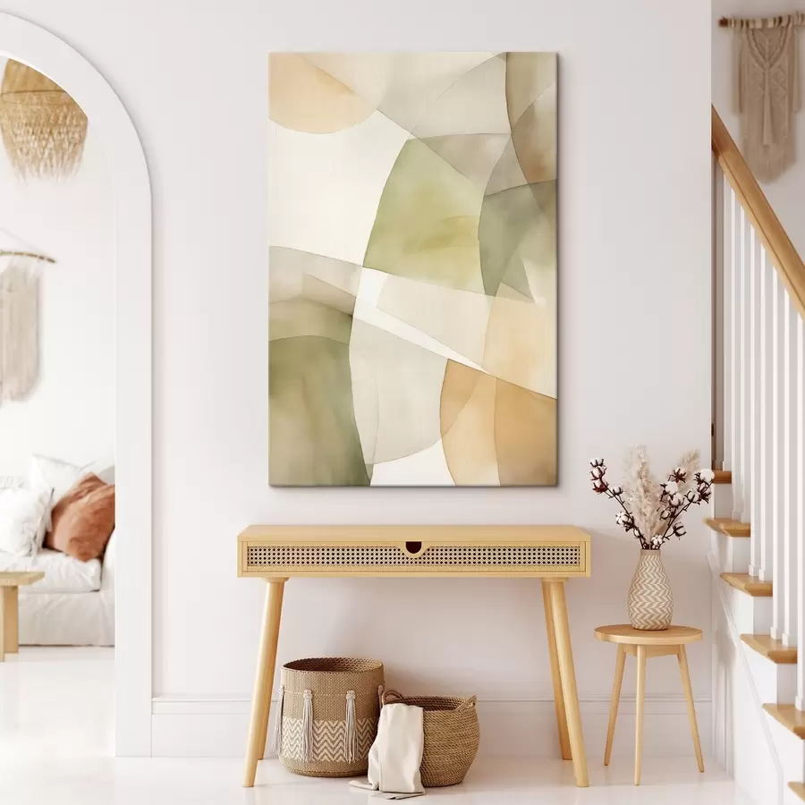 carta da parati Forme geometriche astratte con texture acquerellata nei toni del verde, marrone e beige nr. s45928