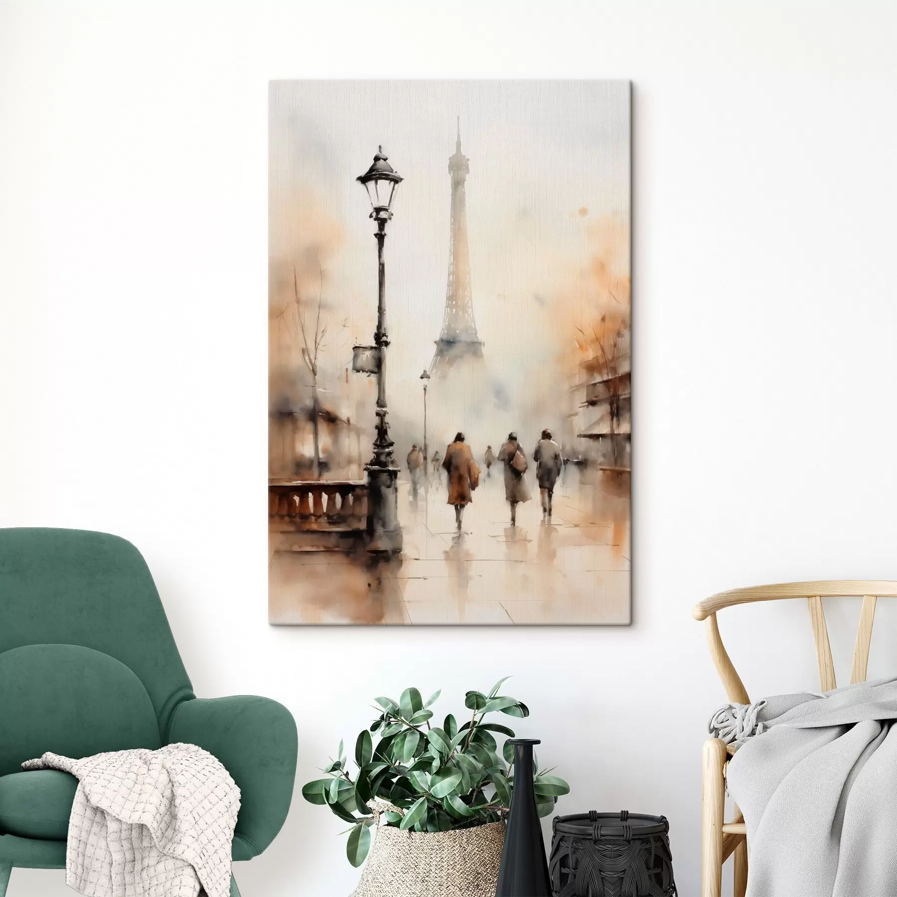 carta da parati Una piovosa giornata autunnale a Parigi con la Torre Eiffel sullo sfondo e lampioni vintage nr. s45931