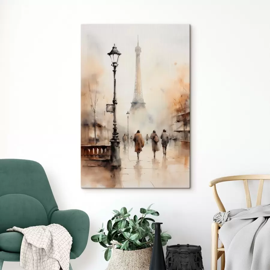 carta da parati Una piovosa giornata autunnale a Parigi con la Torre Eiffel sullo sfondo e lampioni vintage nr. s45931