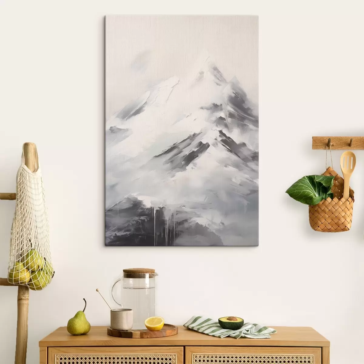 carta da parati Cime innevate con ombre grigie, cielo grigio, pennellate, texture, minimalista nr. s45932