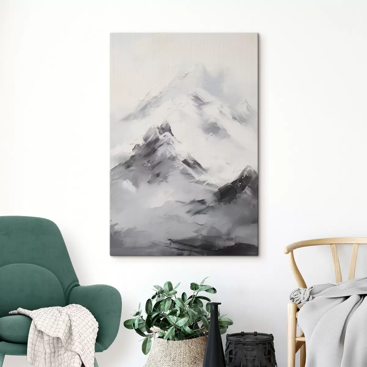 carta da parati Cime innevate con ombre grigie, cielo grigio, pennellate, texture, minimalista nr. s45933