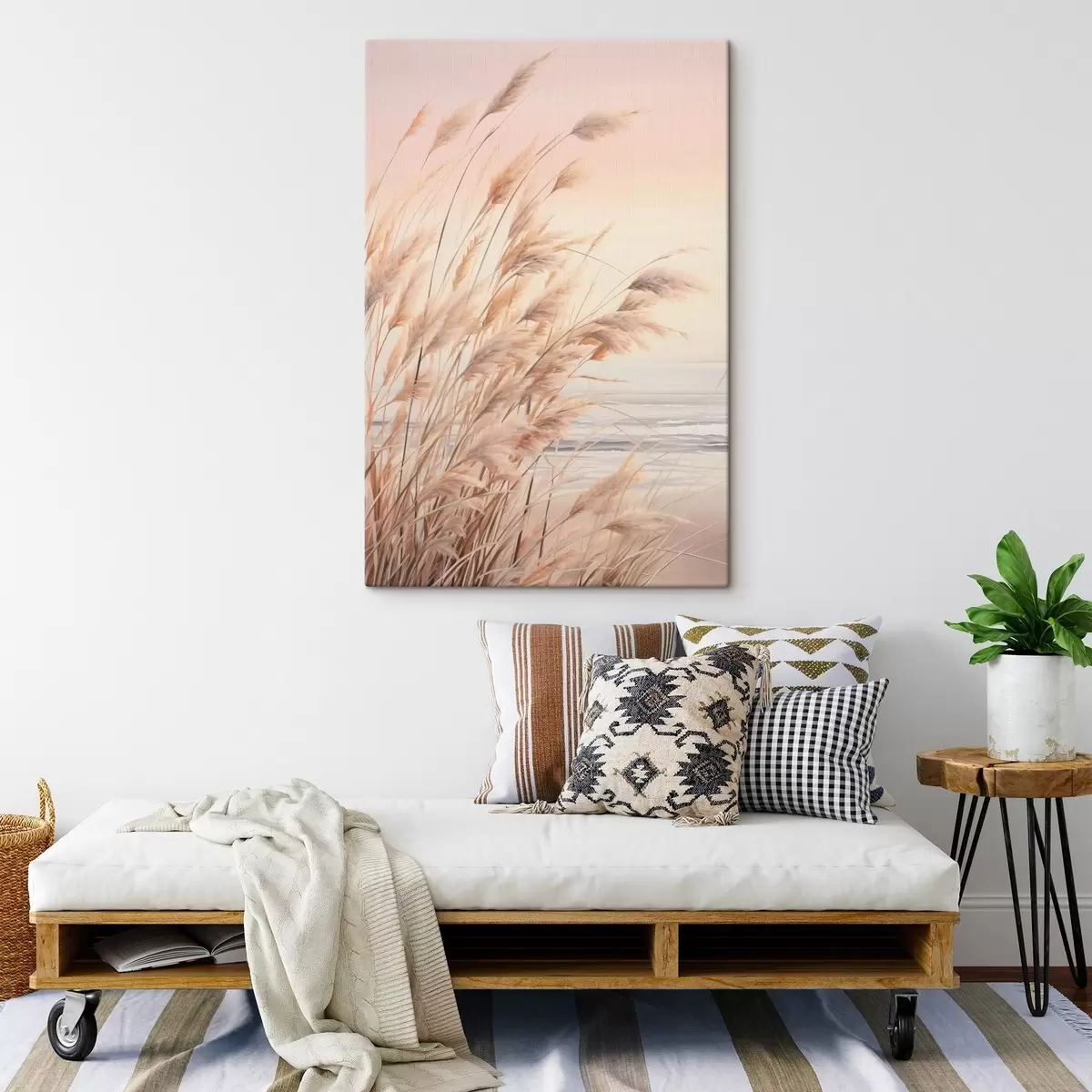 carta da parati Erba della Pampa con una tavolozza di colori arancione pastello, cielo rosa chiaro, un paesaggio tranquillo nr. s45934