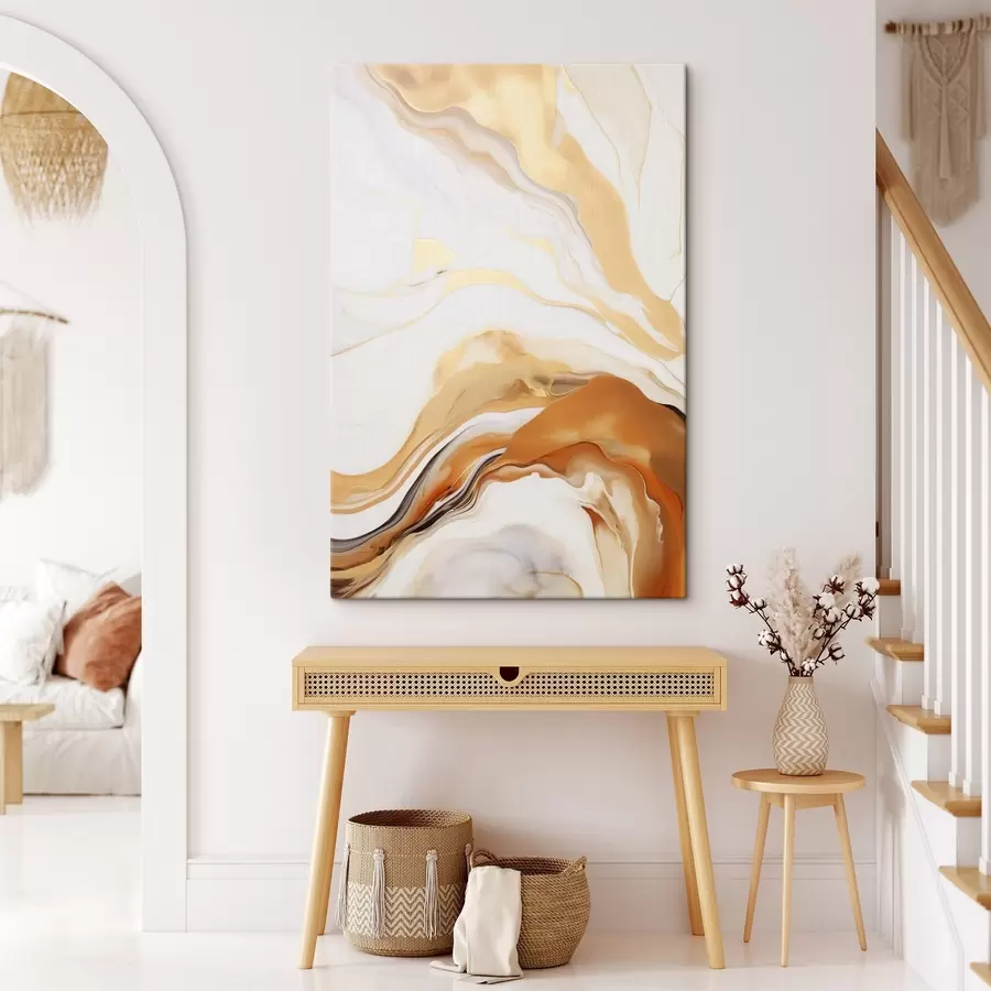 carta da parati Imitazione della pittura astratta con forme fluide nei toni del bianco, arancione e marrone, minimalista nr. s45938
