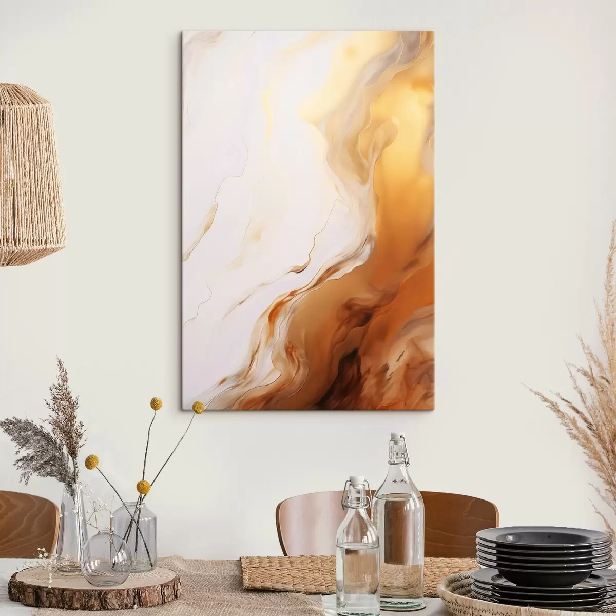 carta da parati Imitazione di pittura astratta con colori bianco e arancione, arte fluida con linee ondulate, arte moderna nr. s45939