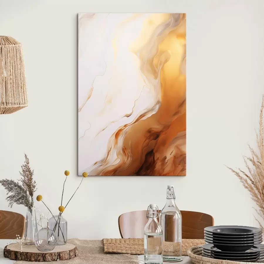 carta da parati Imitazione di pittura astratta con colori bianco e arancione, arte fluida con linee ondulate, arte moderna nr. s45939