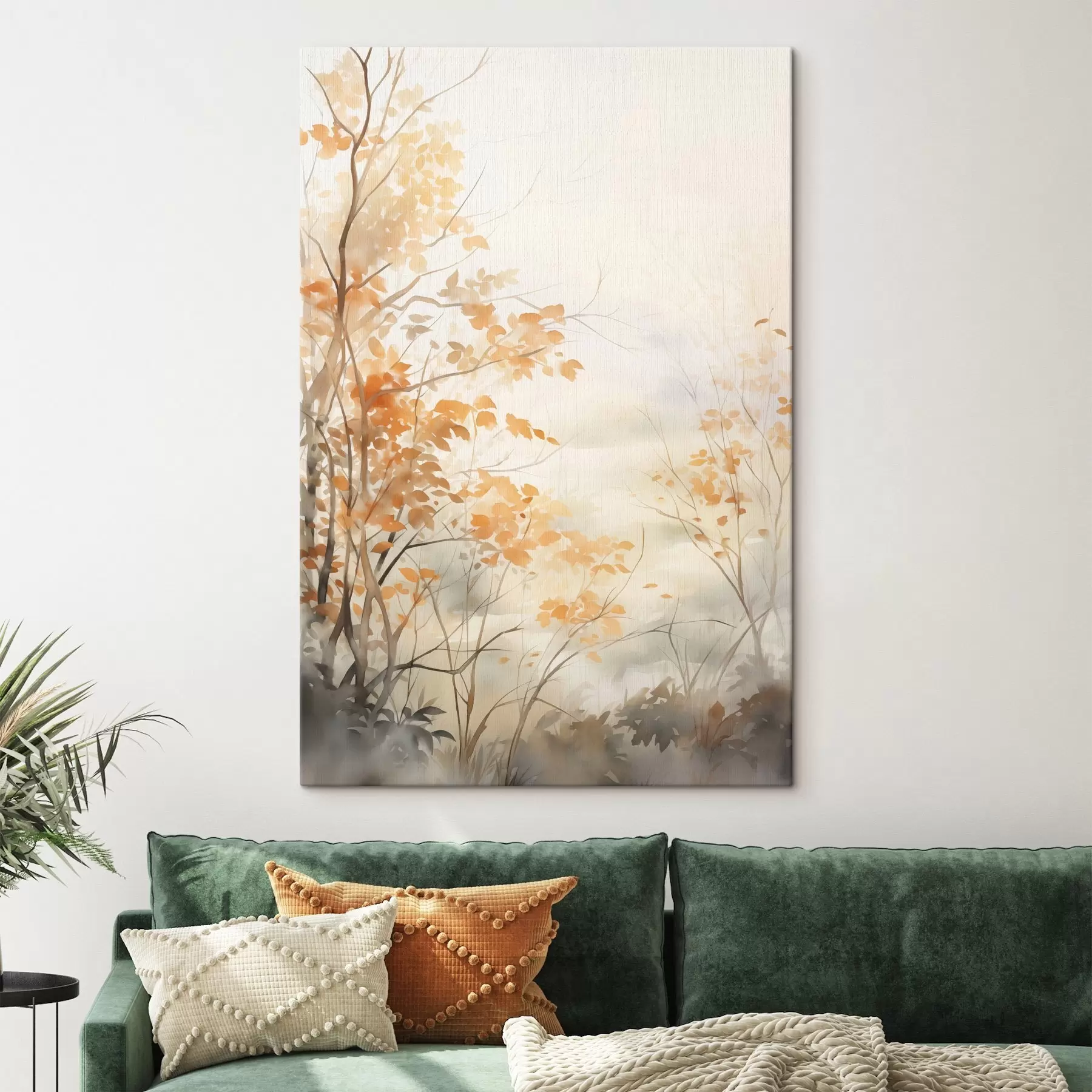 carta da parati Alberi autunnali con foglie e rami arancioni, stile acquerello morbido, pennellate delicate nr. s45941