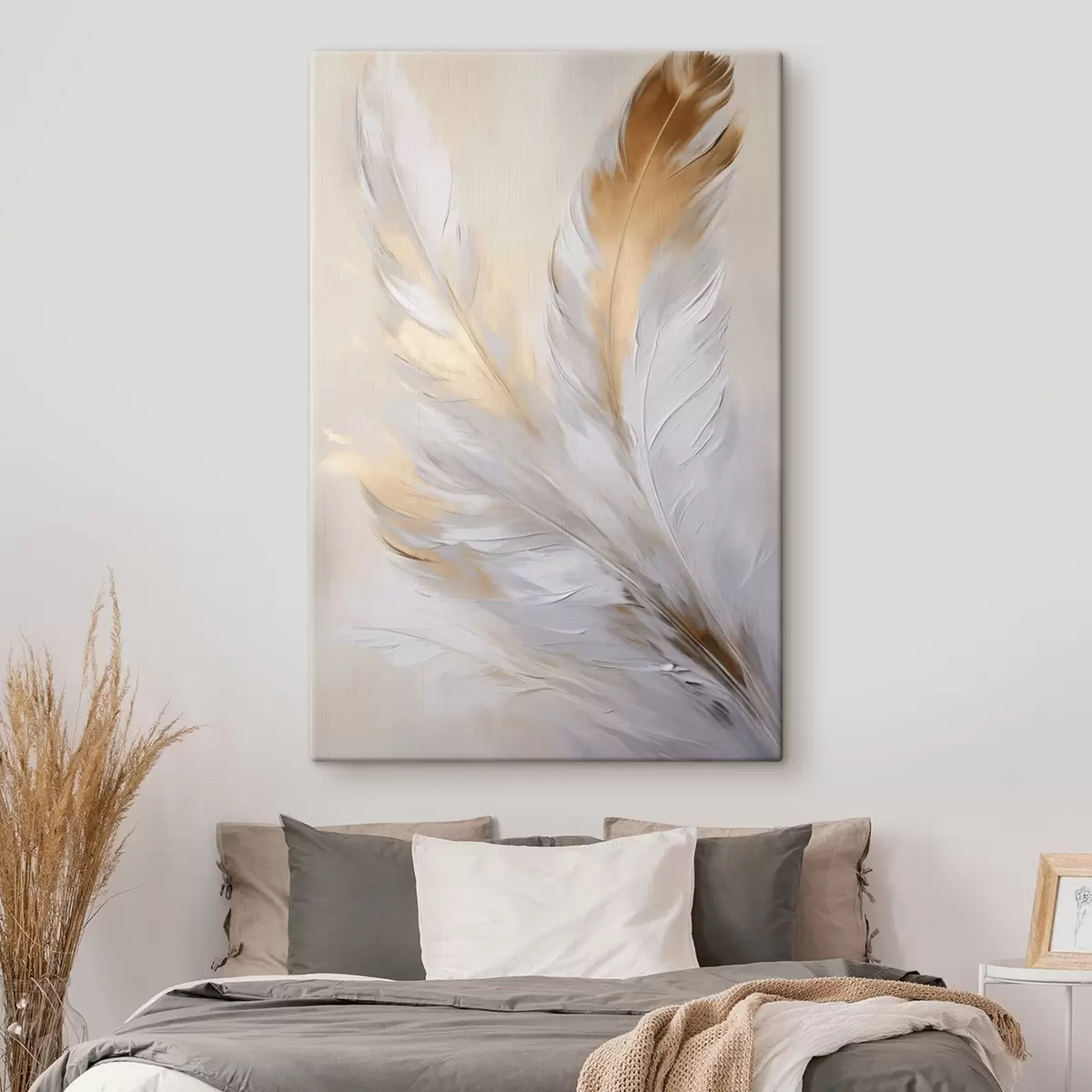 carta da parati Piume con accenti arancioni, illuminazione soffusa, composizione minimalista strutturata, arte moderna nr. s45944