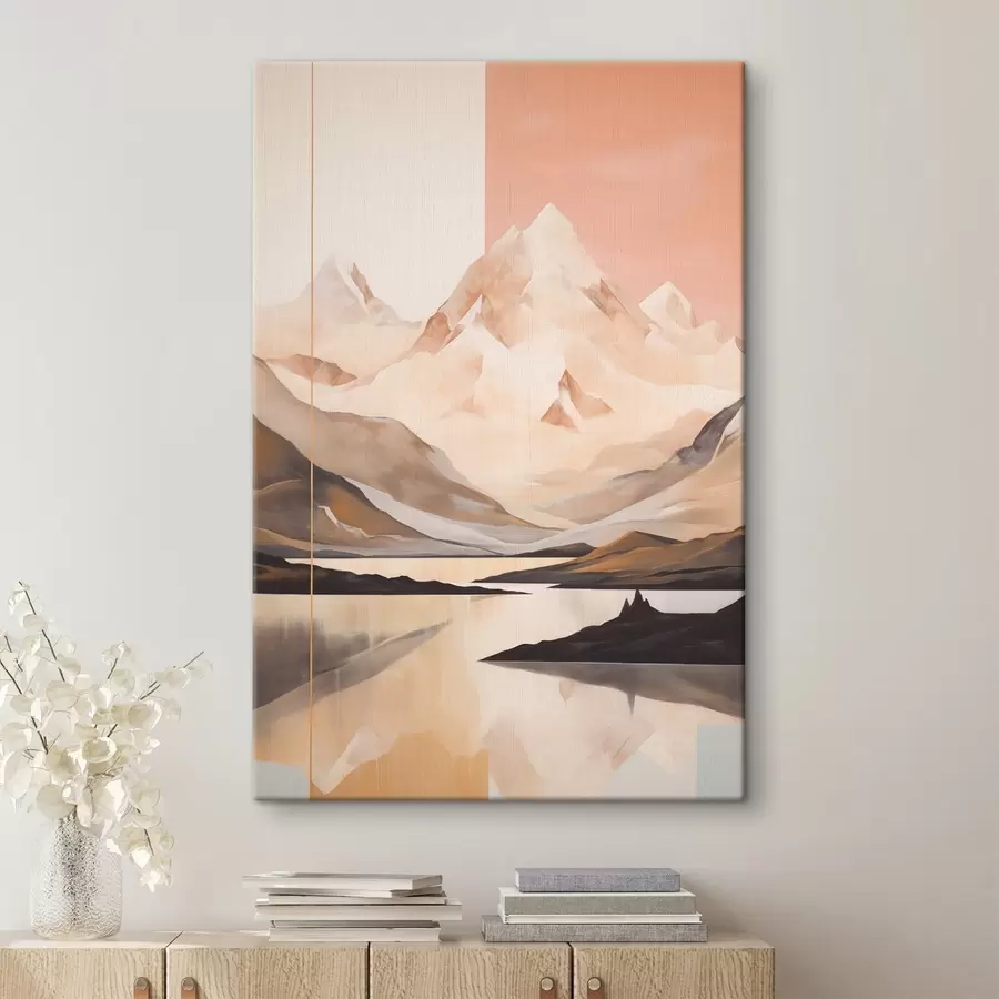 carta da parati Paesaggio astratto con montagne e un lago, colori pastello, stile minimalista nr. s45949