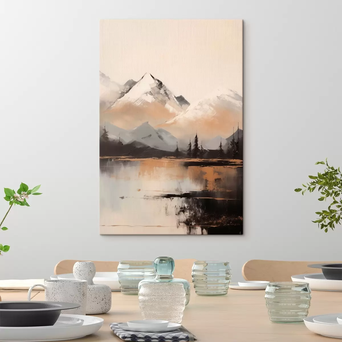 carta da parati Montagne innevate con alcuni alberi davanti a un lago nr. s45951