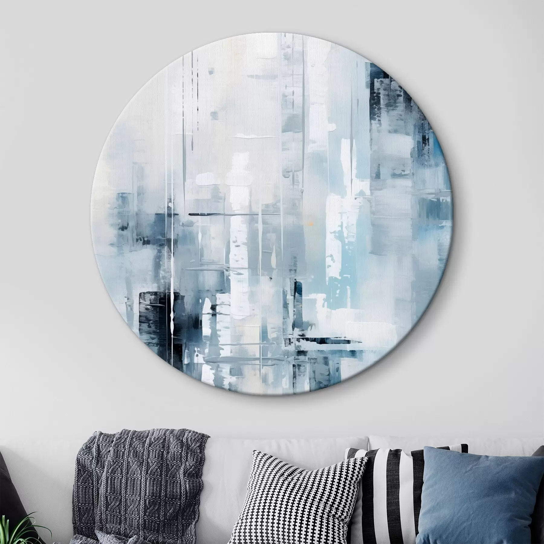 carta da parati Imitazione di pittura astratta con colori blu, grigio e bianco, linee verticali e forme geometriche nr. r45927