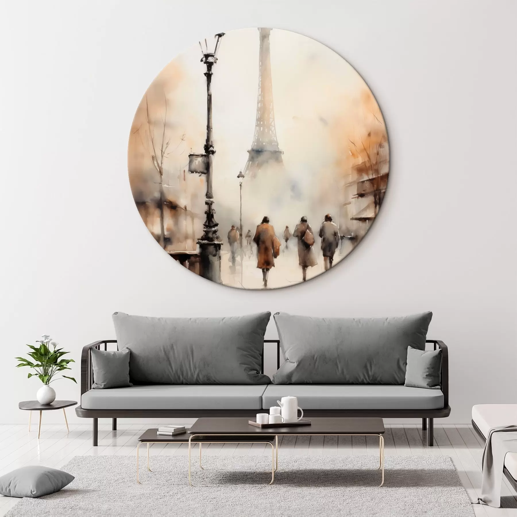 carta da parati Una piovosa giornata autunnale a Parigi con la Torre Eiffel sullo sfondo e lampioni vintage nr. r45931