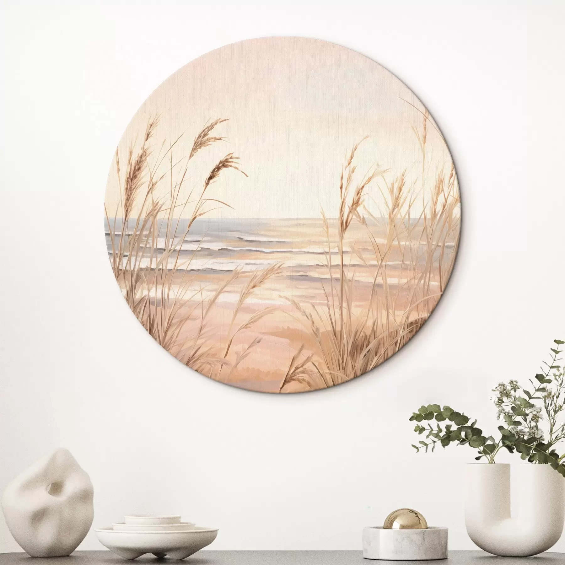 carta da parati Erba della Pampa con una tavolozza di colori arancione pastello, cielo rosa chiaro, un paesaggio tranquillo nr. r45935