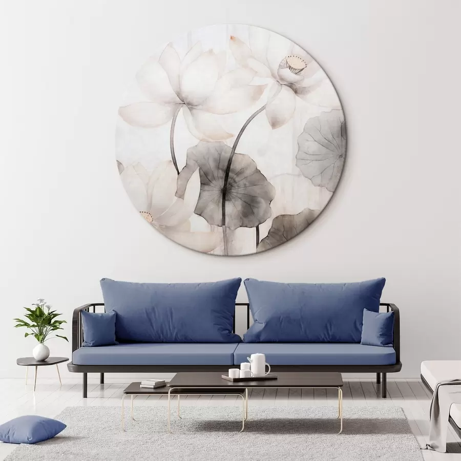 carta da parati Fiori di loto bianchi con foglie scure, sfondo chiaro, design minimalista nr. r45937