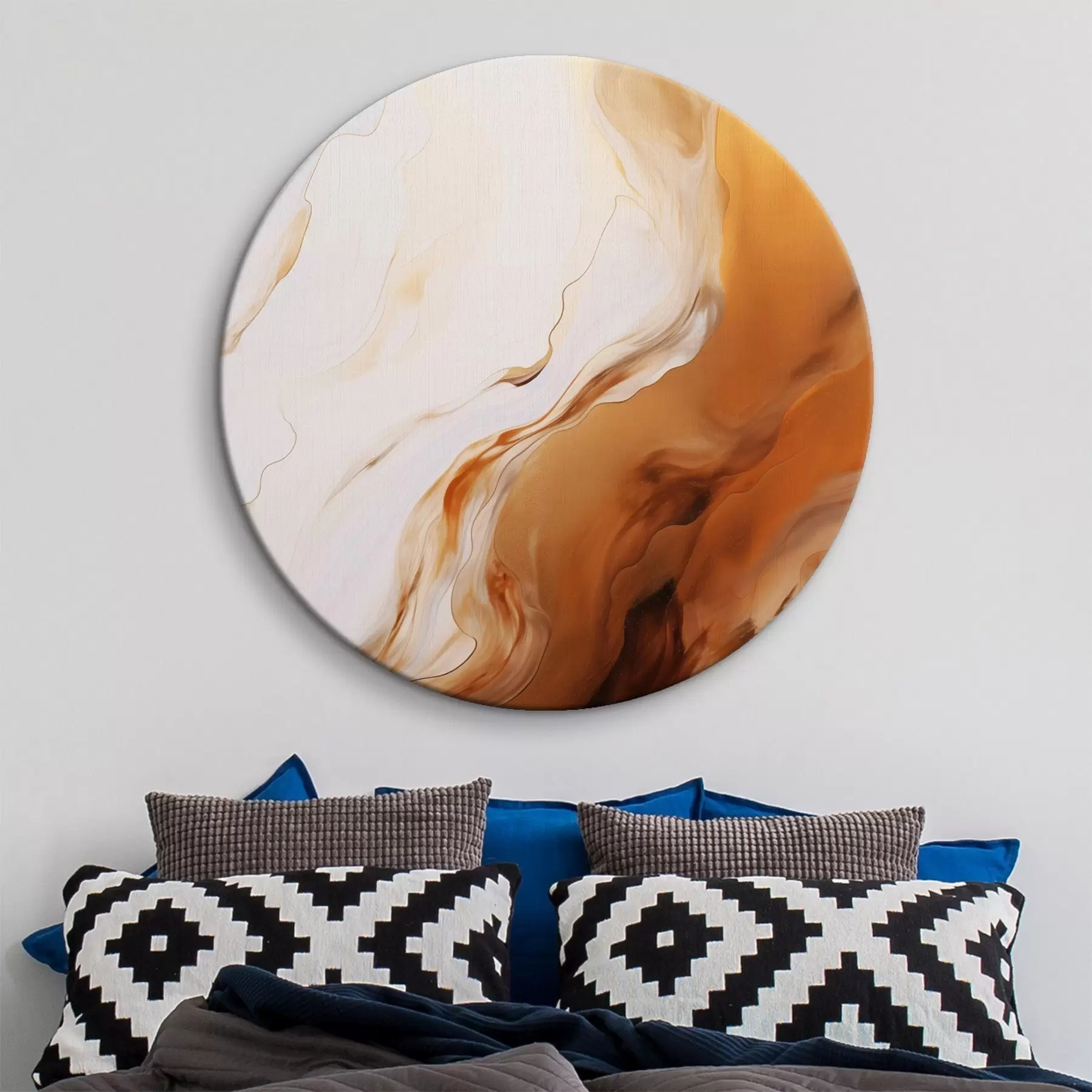 carta da parati Imitazione di pittura astratta con colori bianco e arancione, arte fluida con linee ondulate, arte moderna nr. r45939