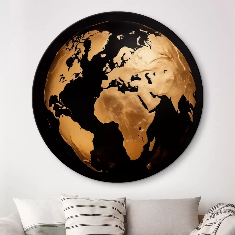 carta da parati Globo terrestre astratto giallo con texture, pianeta su sfondo nero, arte moderna minimalista nr. r45942