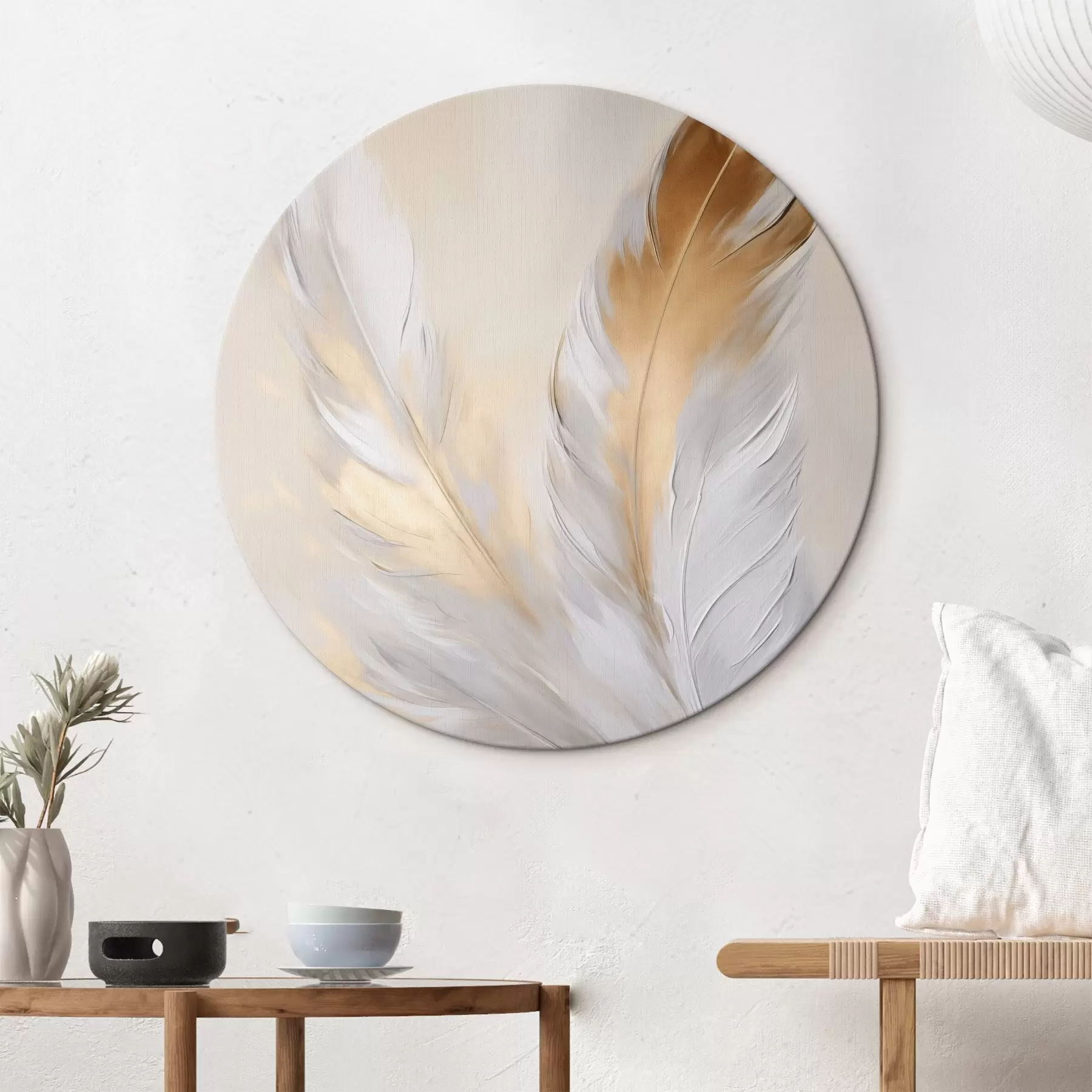 carta da parati Piume con accenti arancioni, illuminazione soffusa, composizione minimalista strutturata, arte moderna nr. r45944