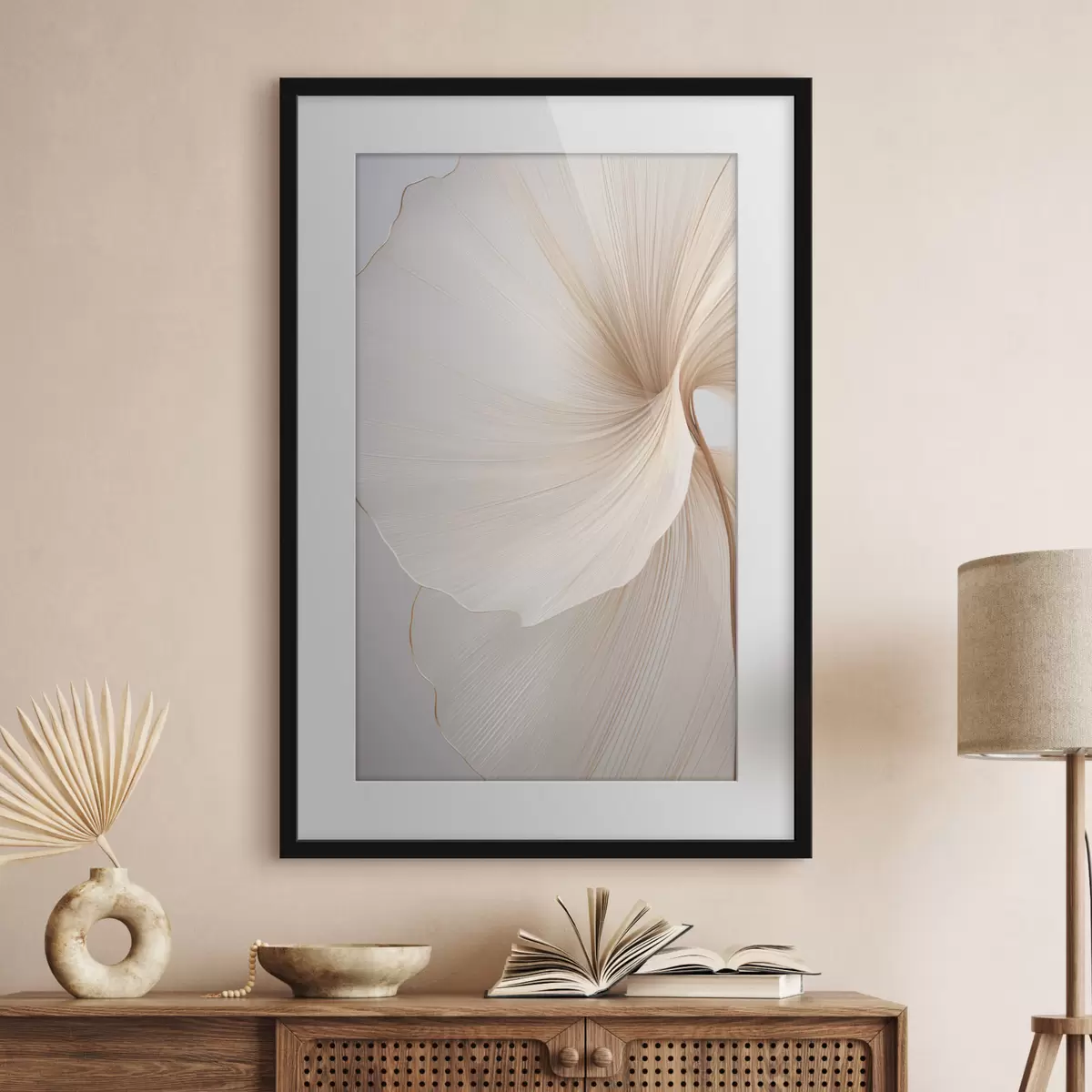 Poster Fiori astratti con petali sottili e delicati nei toni del bianco e del beige f45922