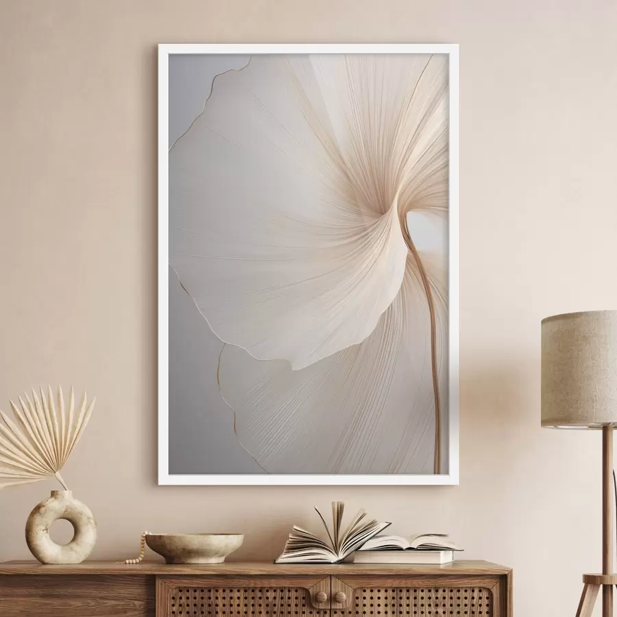carta da parati Fiori astratti con petali sottili e delicati nei toni del bianco e del beige nr. f45922