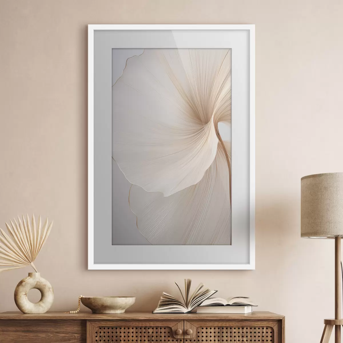 Poster Fiori astratti con petali sottili e delicati nei toni del bianco e del beige f45922