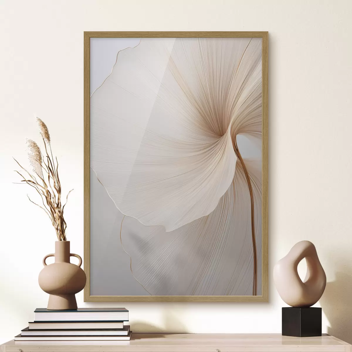 Poster Fiori astratti con petali sottili e delicati nei toni del bianco e del beige f45922