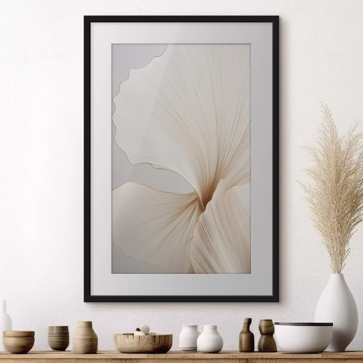 Poster Fiori astratti con petali sottili e delicati nei toni del bianco e del beige f45923