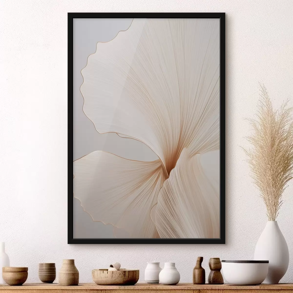 Poster Fiori astratti con petali sottili e delicati nei toni del bianco e del beige f45923