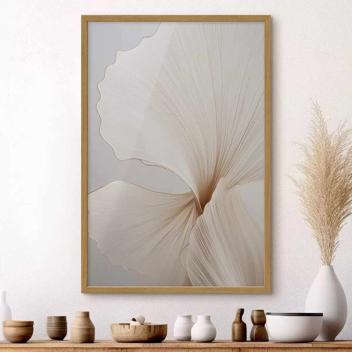 Poster Fiori astratti con petali sottili e delicati nei toni del bianco e del beige f45923