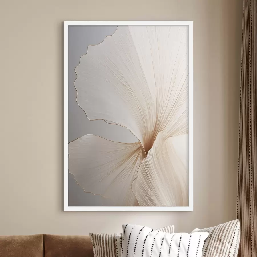carta da parati Fiori astratti con petali sottili e delicati nei toni del bianco e del beige nr. f45923
