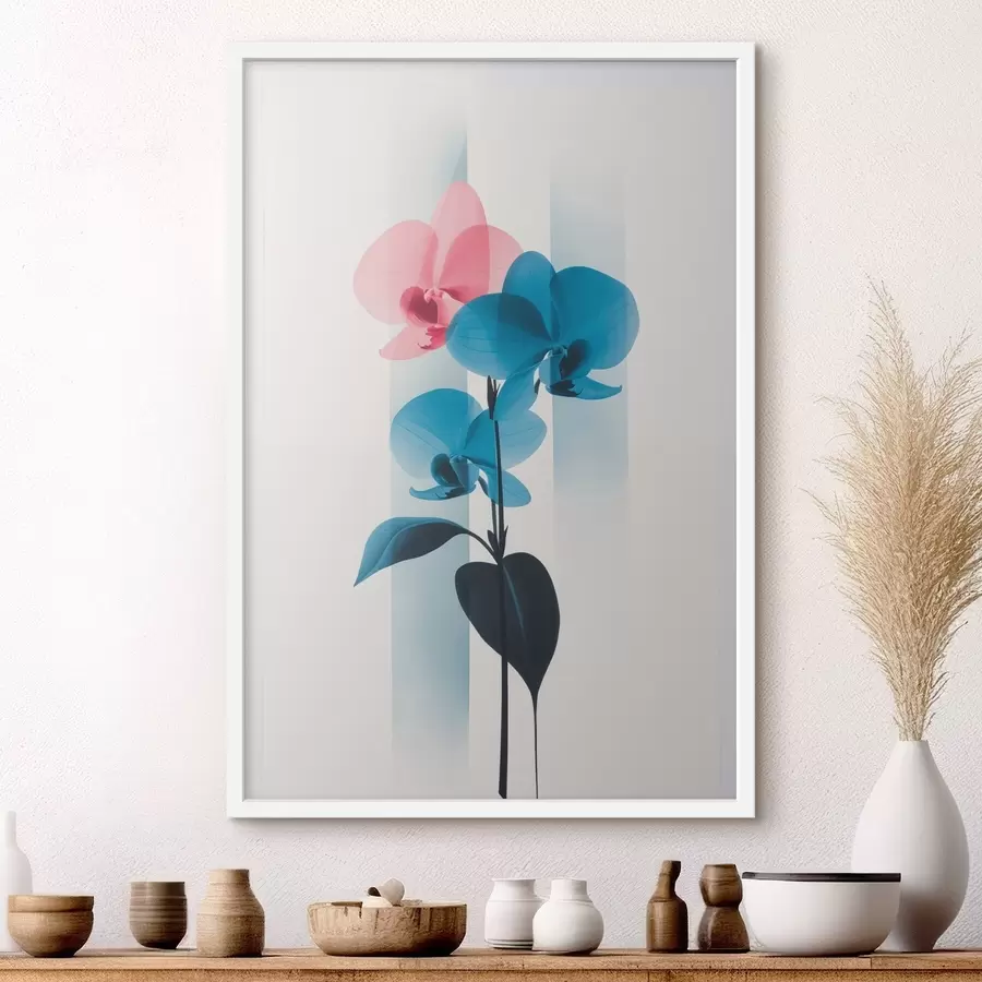 carta da parati Orchidee con foglie su sfondo bianco con strisce verticali nr. f45925