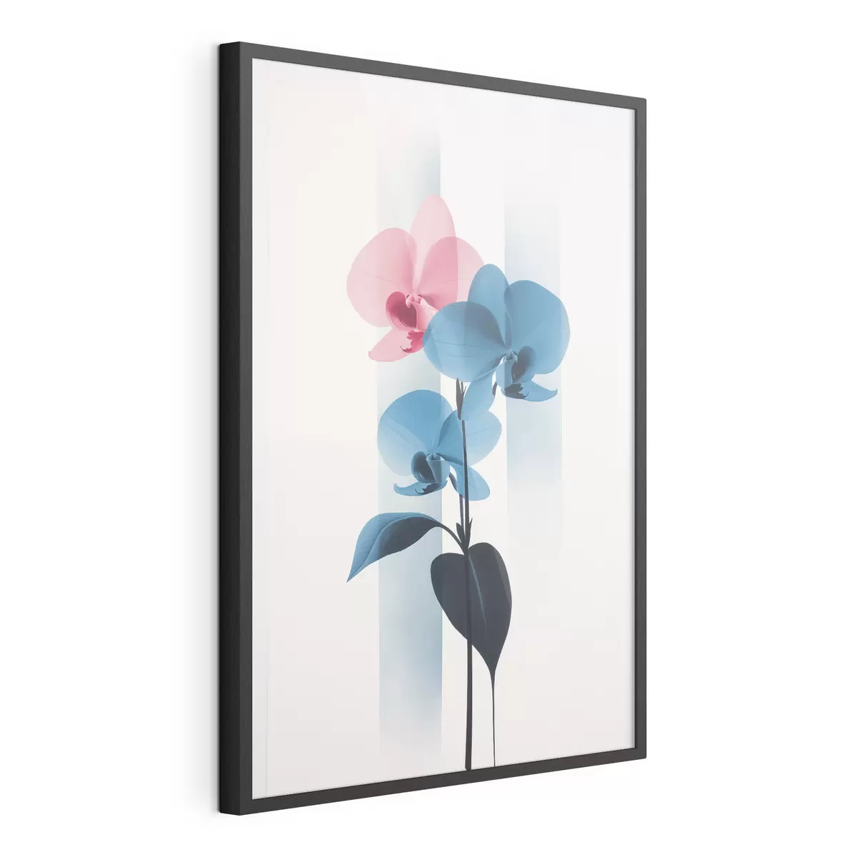 Poster Orchidee con foglie su sfondo bianco con strisce verticali f45925