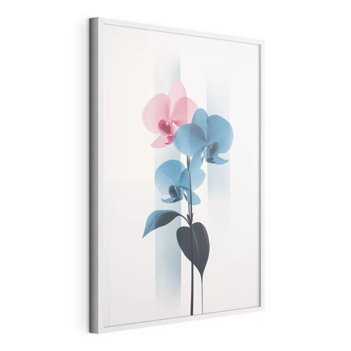 Poster Orchidee con foglie su sfondo bianco con strisce verticali f45925