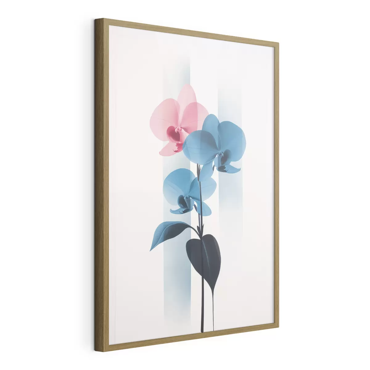 Poster Orchidee con foglie su sfondo bianco con strisce verticali f45925