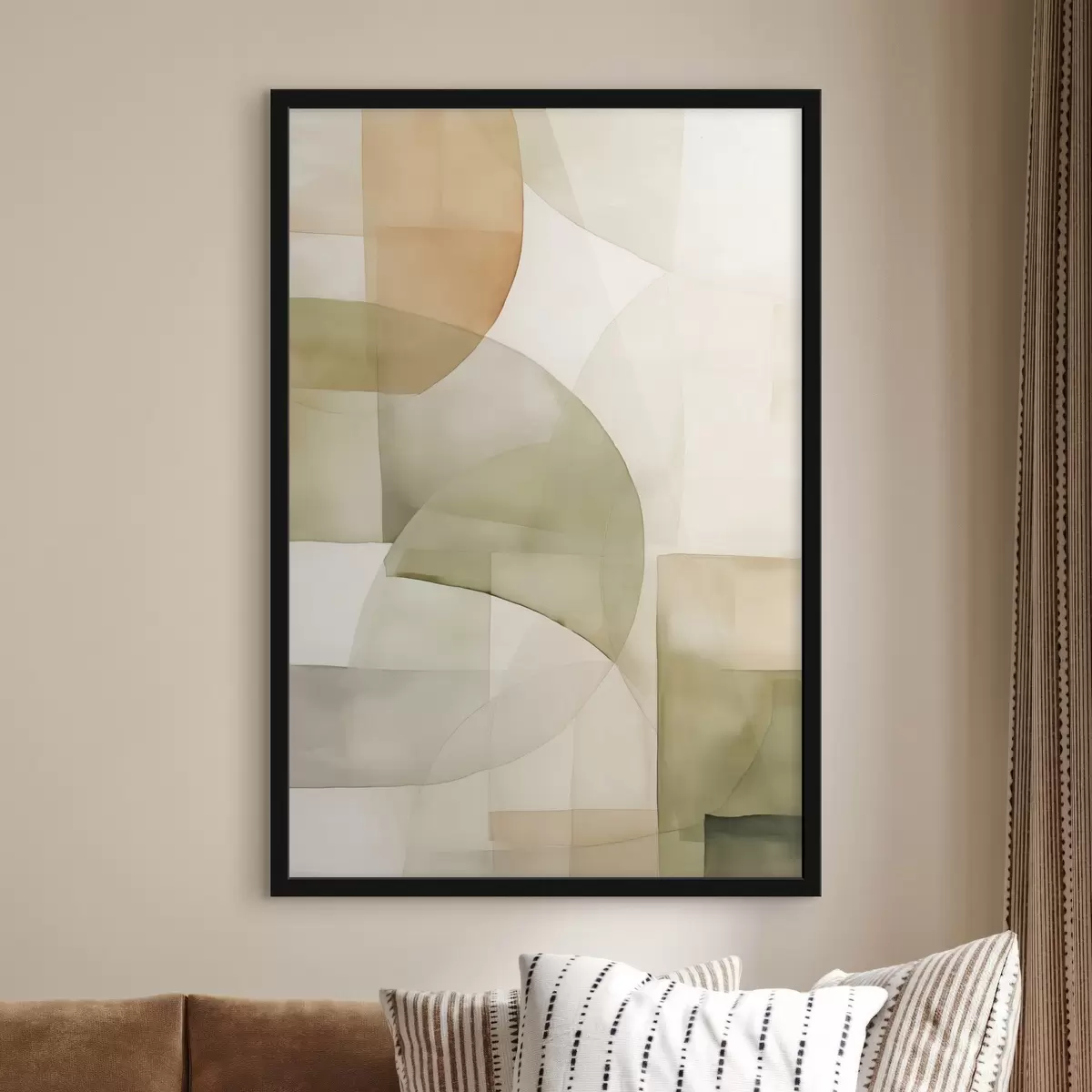 Poster Forme geometriche astratte con texture acquerellata nei toni del verde, marrone e beige f45929