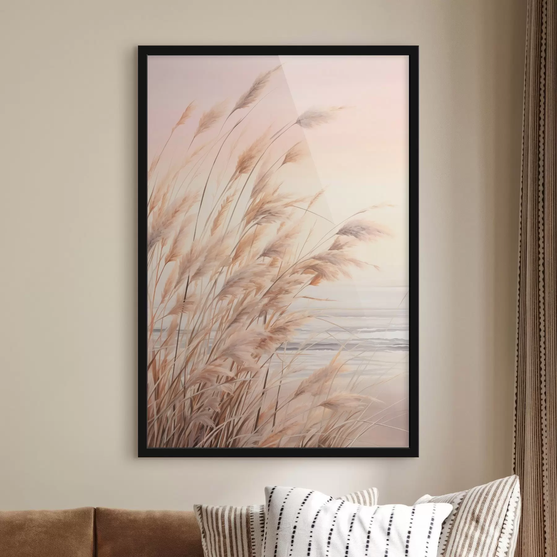 carta da parati Erba della Pampa con una tavolozza di colori arancione pastello, cielo rosa chiaro, un paesaggio tranquillo nr. f45934