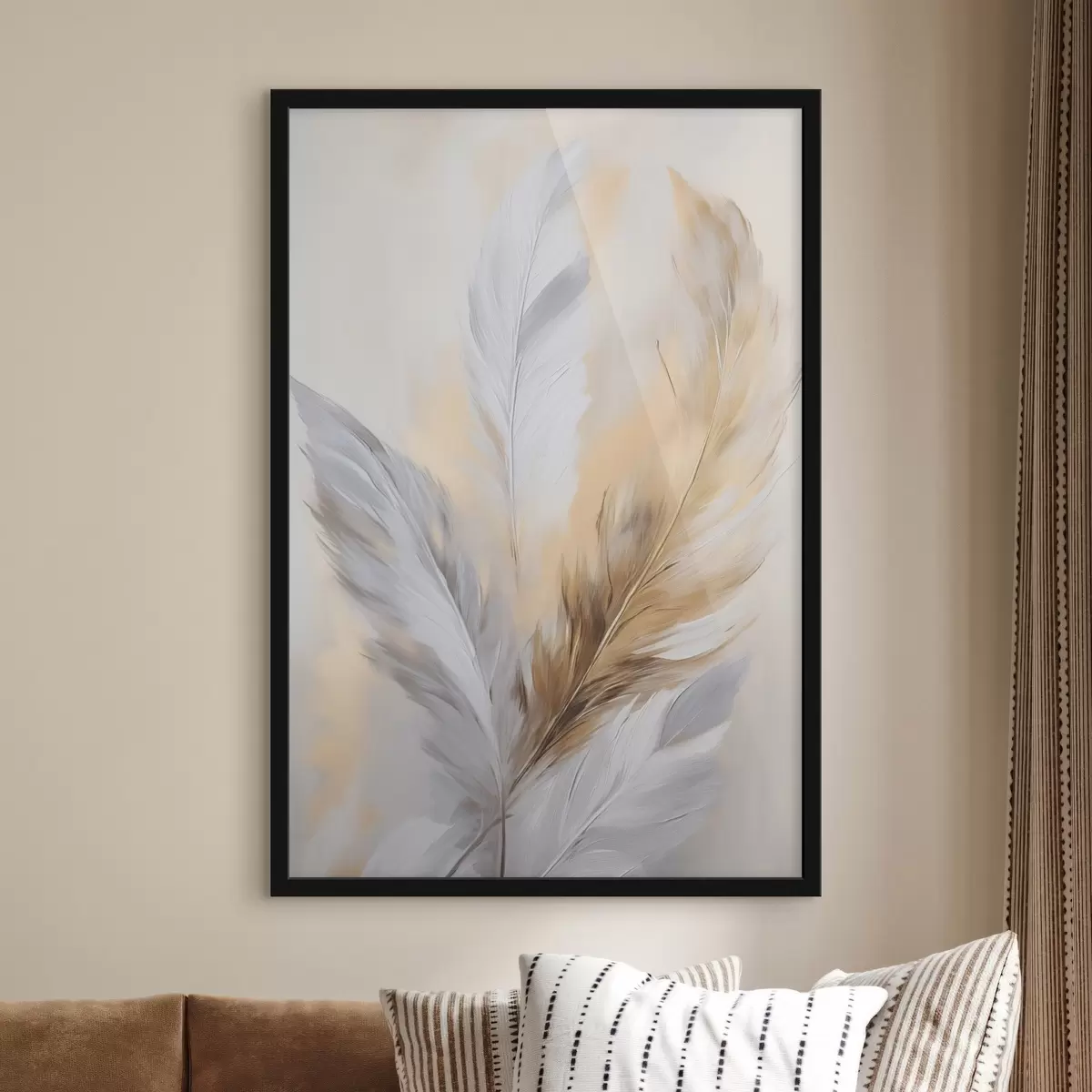 Poster Piume con accenti arancioni, composizione minimalista strutturata, arte moderna f45945