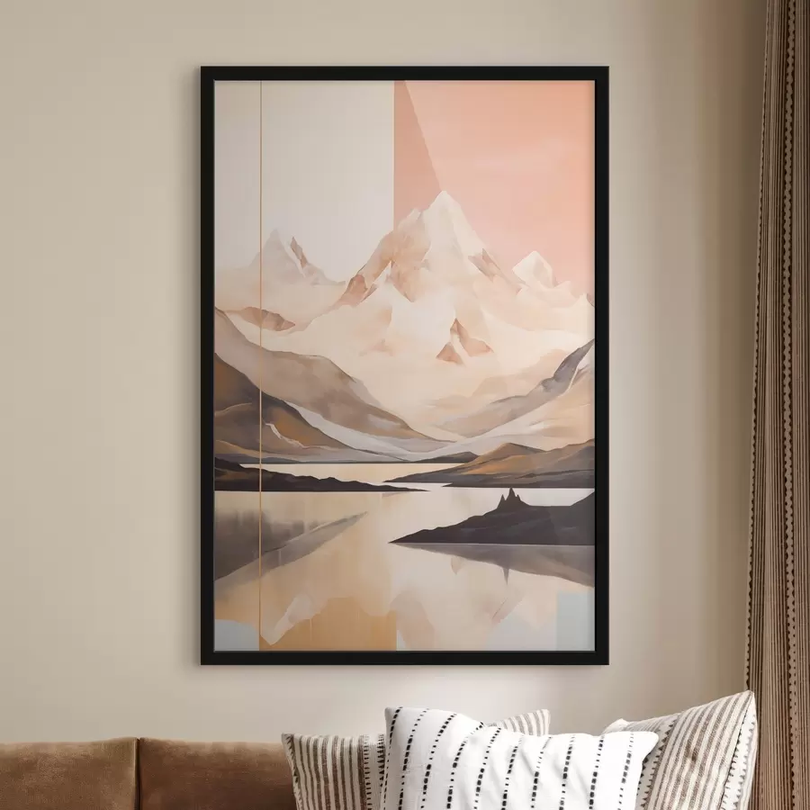carta da parati Paesaggio astratto con montagne e un lago, colori pastello, stile minimalista nr. f45949