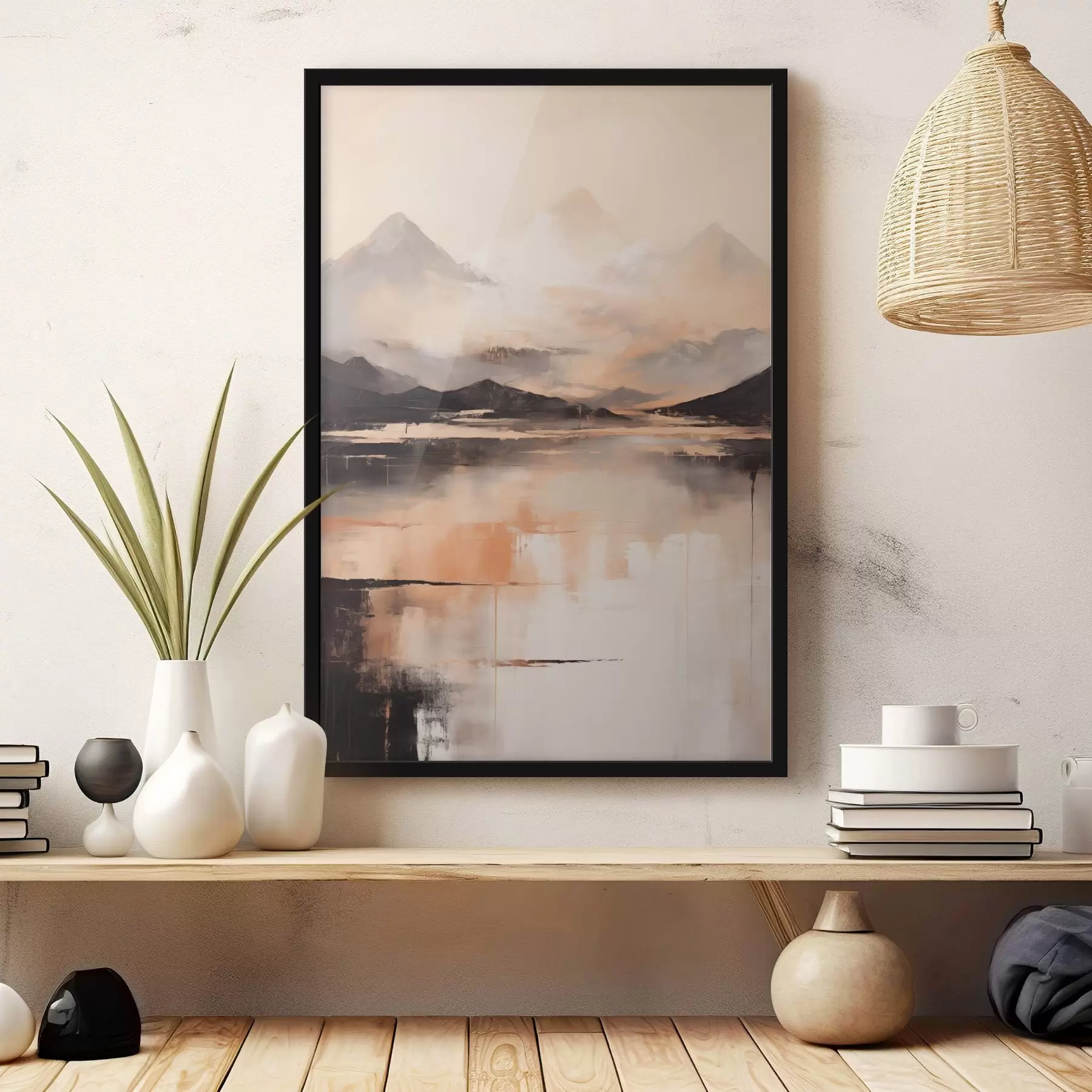 carta da parati Un dipinto con texture paesaggistica che imita montagne e un lago nr. f45950