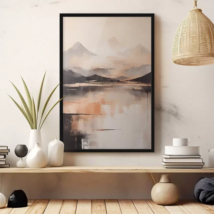 carta da parati Un dipinto con texture paesaggistica che imita montagne e un lago nr. f45950