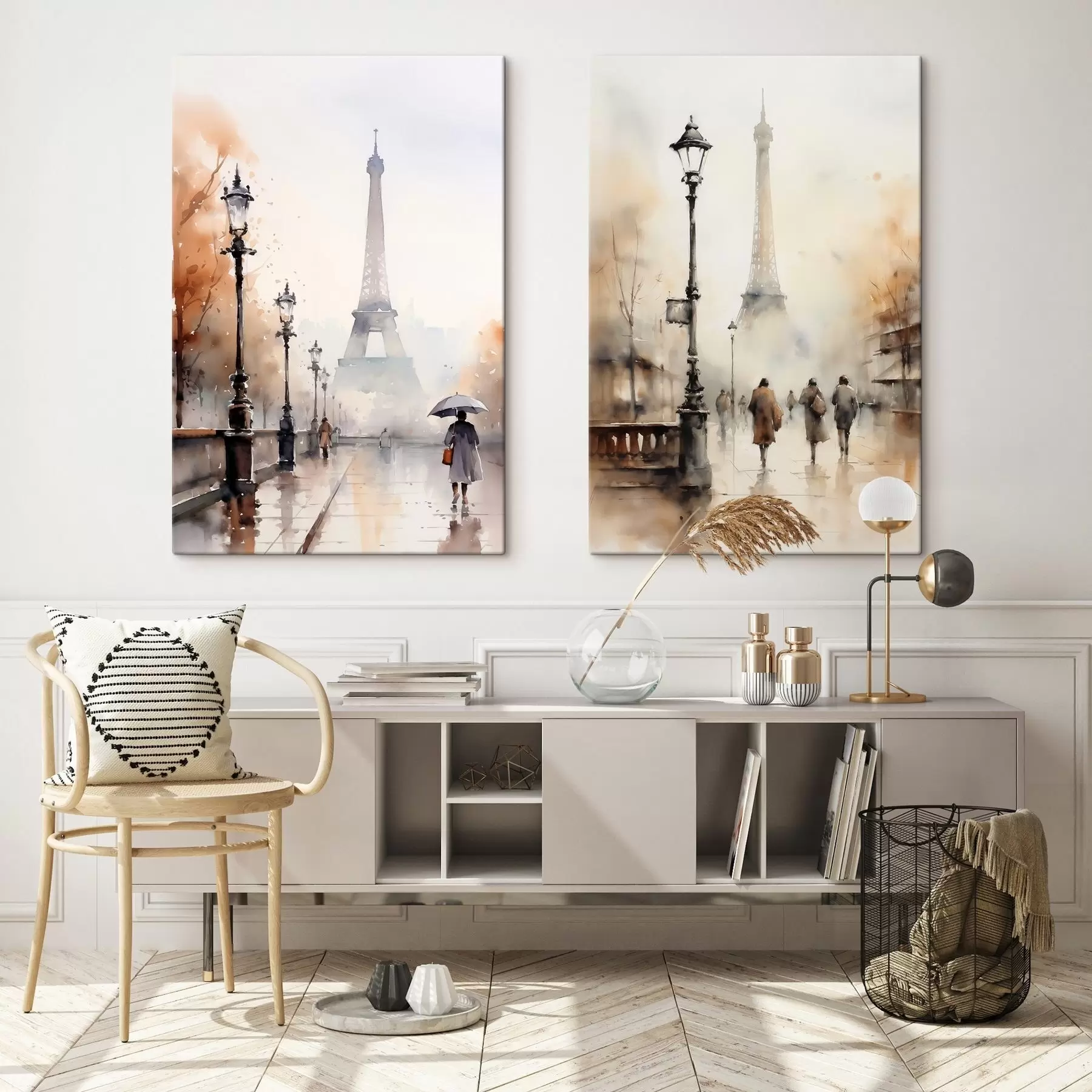 carta da parati Una piovosa giornata autunnale a Parigi con la Torre Eiffel sullo sfondo e lampioni vintage nr. m00821