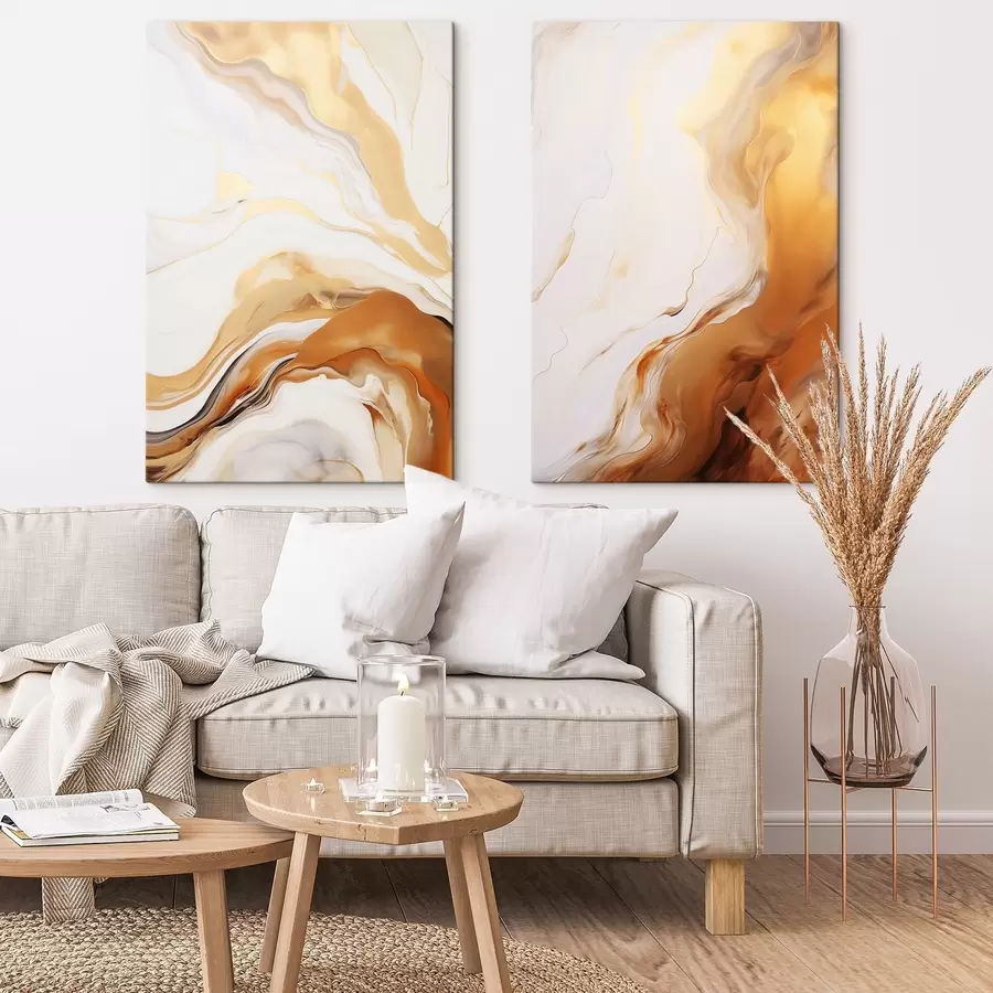 carta da parati Imitazione di pittura astratta con colori bianco e arancione, arte fluida con linee ondulate, arte moderna nr. m00825